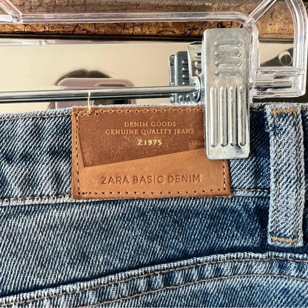 Zara Basic Denim Bug Embroidered Dripped Jeans - image 4